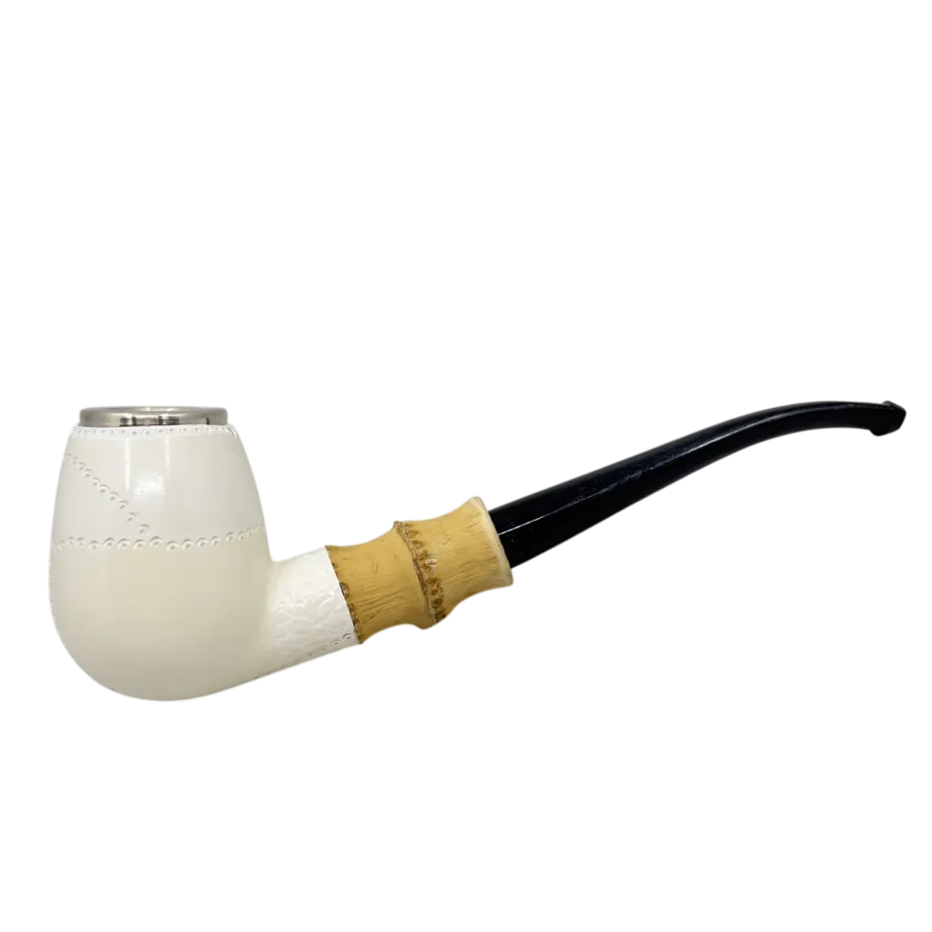 Meerschaum Bent Egg w. Handcarved Design and 925 Silver, 6mm Filter