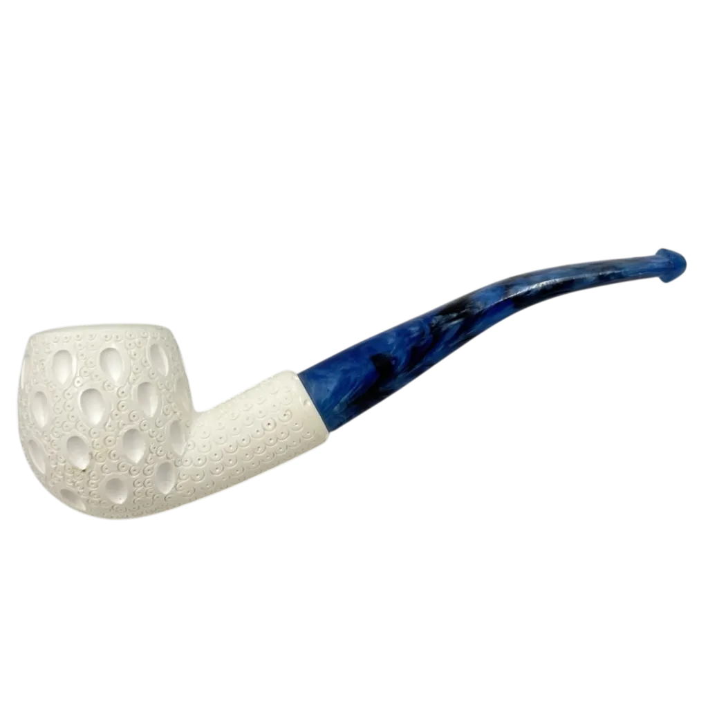 Meerschaum Apple w. Handcarved Details and Blue Stem