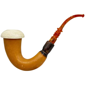 Meerschaum Pipe Made of African Gourd Calabash w. Colored Stem